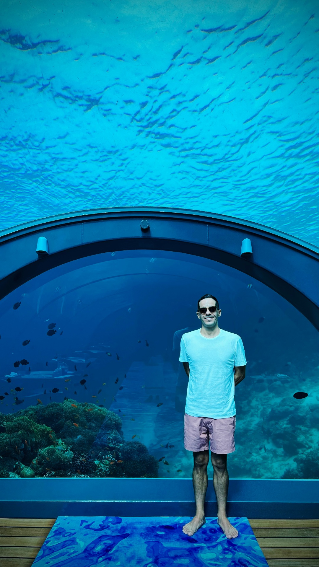 Daniel dining at an underwater restaurant in the Maldives